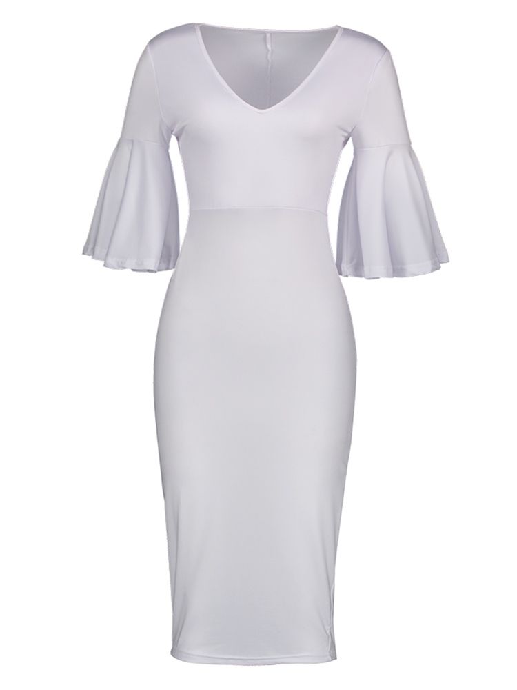 V-hals Flare-ermet Bodycon-kjole For Kvinner