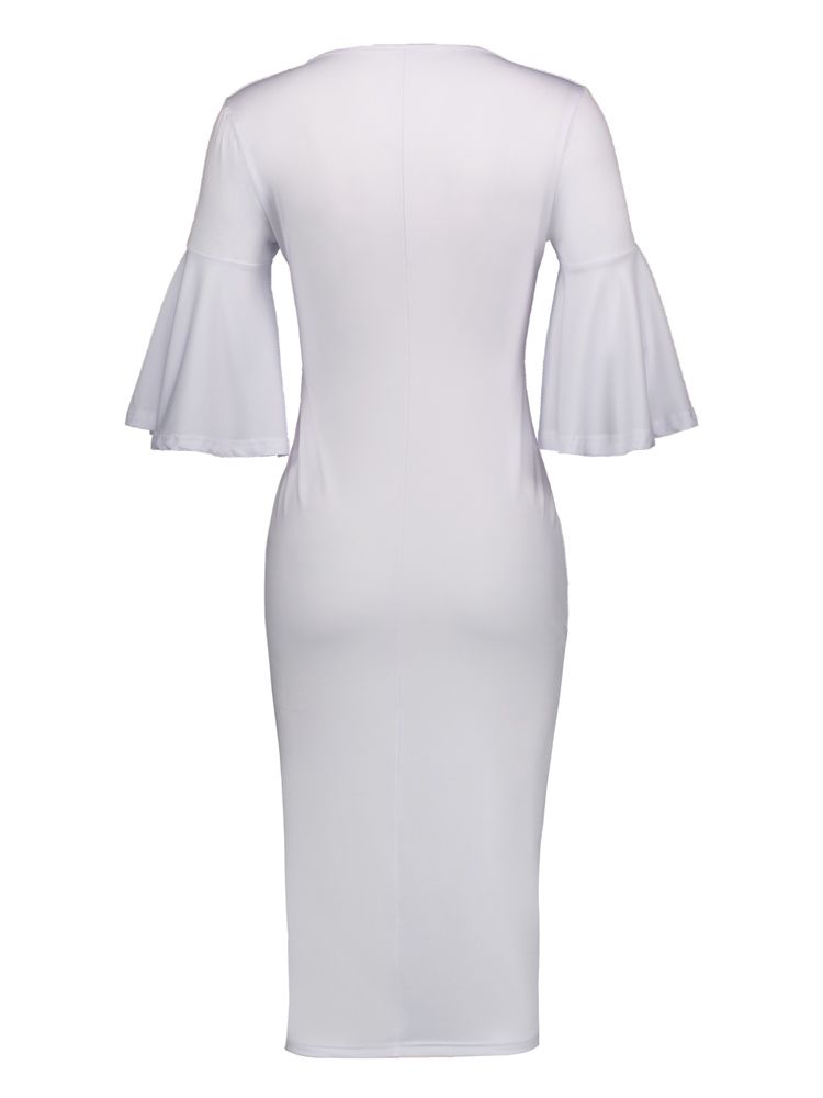 V-hals Flare-ermet Bodycon-kjole For Kvinner