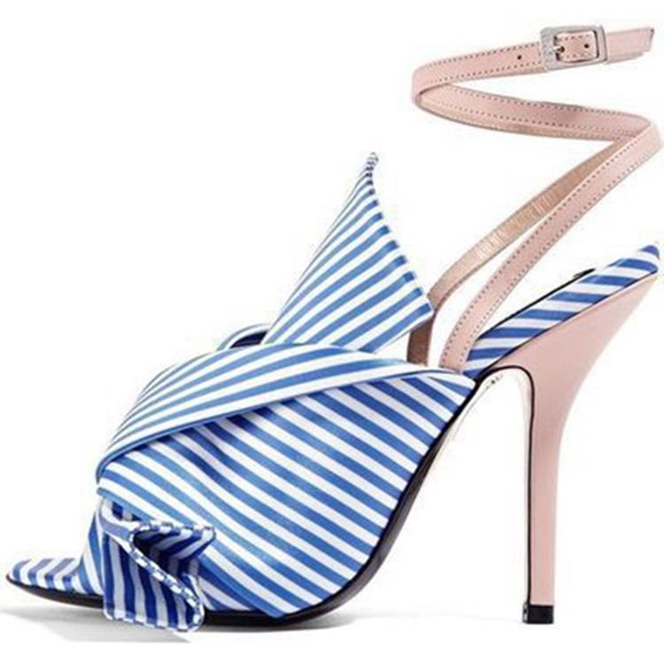 Bow Stripe Ankel Strap Stiletto Heel Dame Sandaler