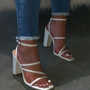 Buckle Chunky Heel Square Toe Thread Dame Sandals