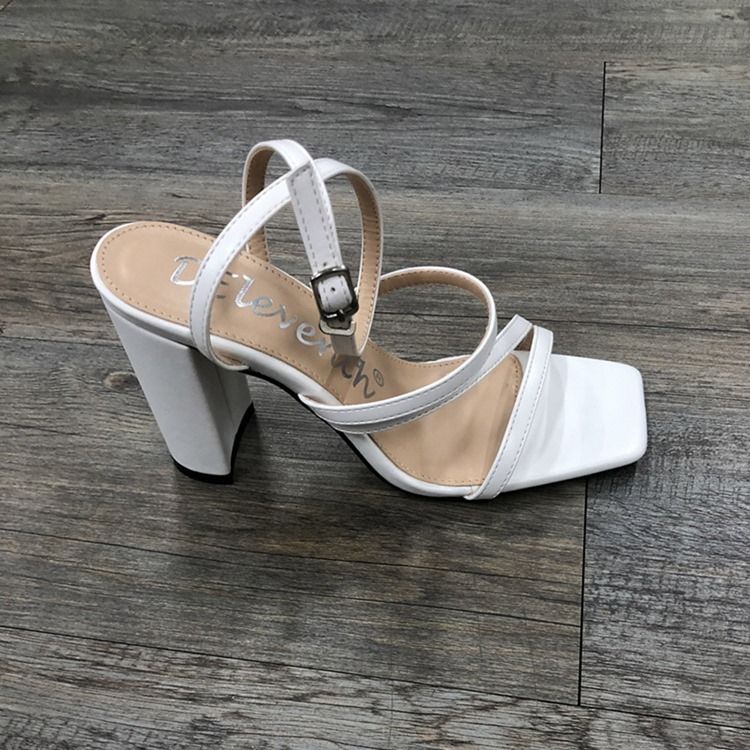 Buckle Chunky Heel Square Toe Thread Dame Sandals