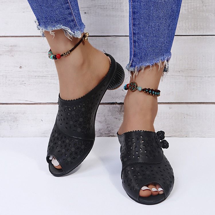 Chunky Heel Slip-on Flip Flop Tøfler Til Damer