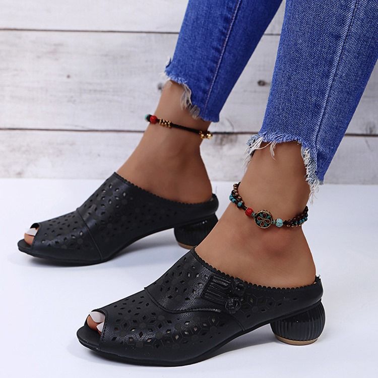 Chunky Heel Slip-on Flip Flop Tøfler Til Damer