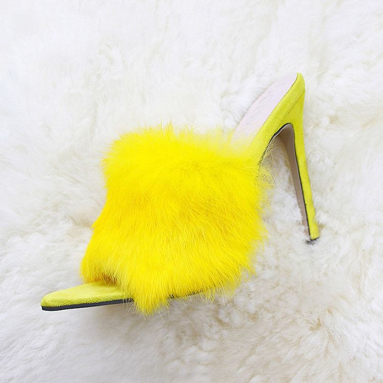 Faux Fur Flip Flop Stiletto Heel Kvinner Mules Sko