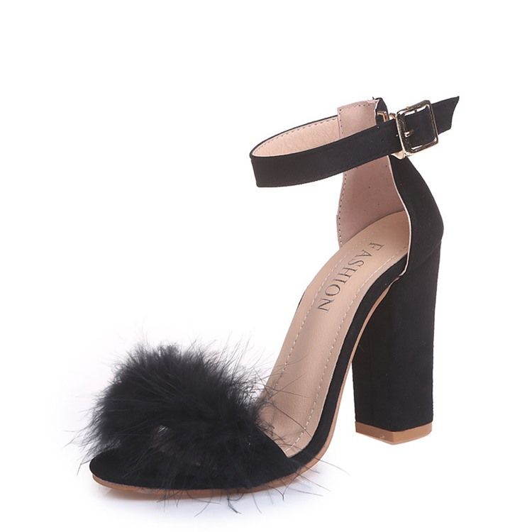 Faux Fur Heel Covering Chunky Heel Dame Sandaler