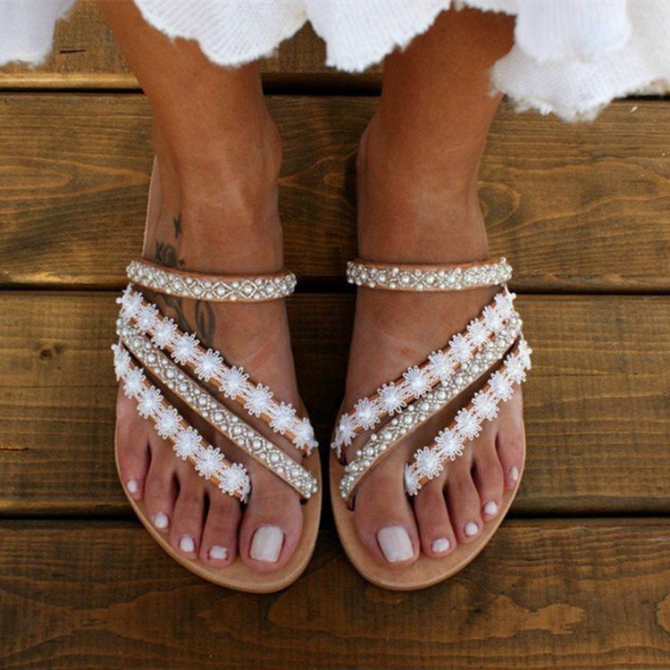 Flat With Flip Flop Rhinestone Damesko