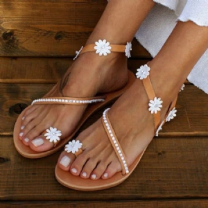 Flat With Toe Ring Slip-on Dame Floral Sandals