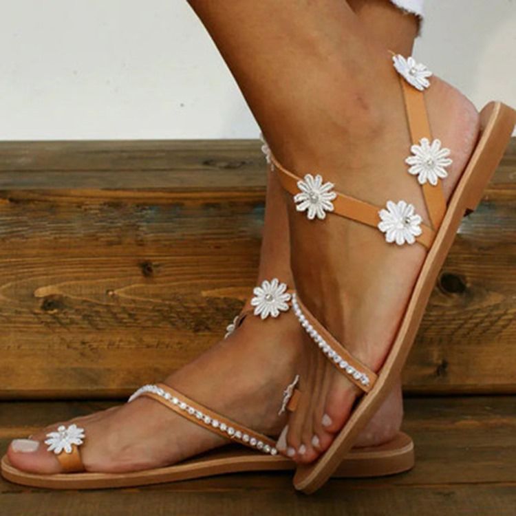 Flat With Toe Ring Slip-on Dame Floral Sandals