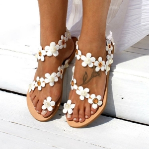 Floral Toe Ring Slip-on Dame Flat Sandals