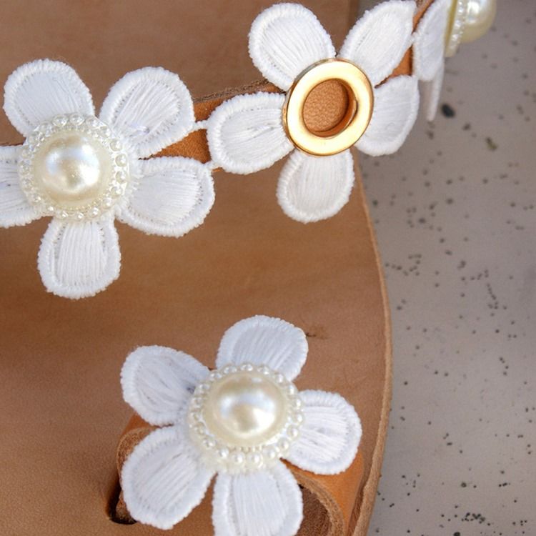 Floral Toe Ring Slip-on Dame Flat Sandals