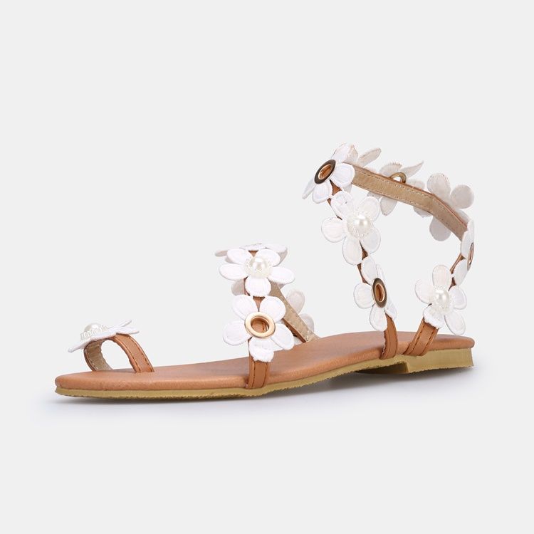 Floral Toe Ring Slip-on Dame Flat Sandals