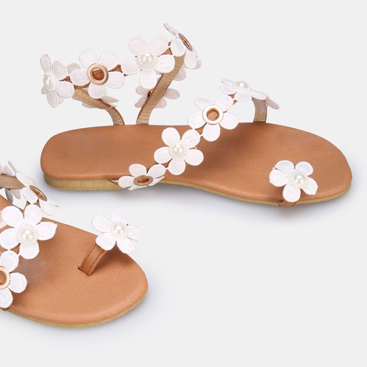 Floral Toe Ring Slip-on Dame Flat Sandals