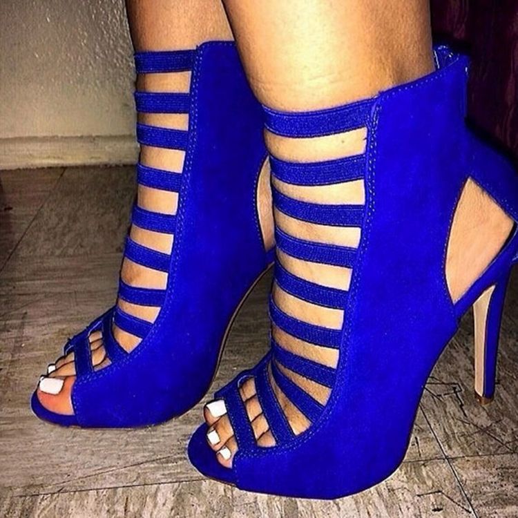 Kvinner Blue Peep Toe Bakc Zip Stilettos Sandaler