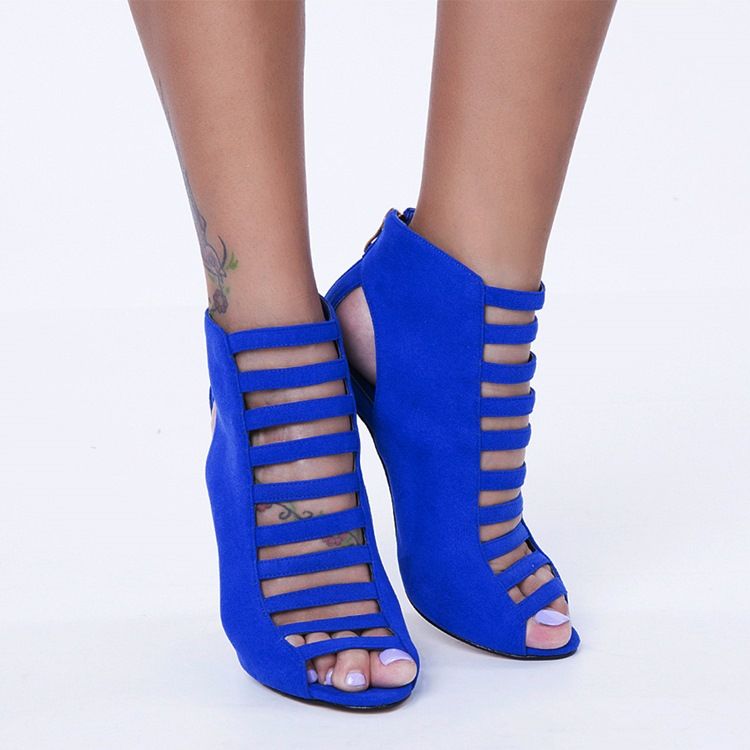 Kvinner Blue Peep Toe Bakc Zip Stilettos Sandaler