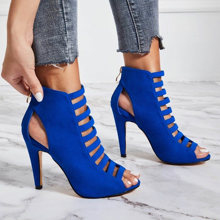 Kvinner Blue Peep Toe Bakc Zip Stilettos Sandaler