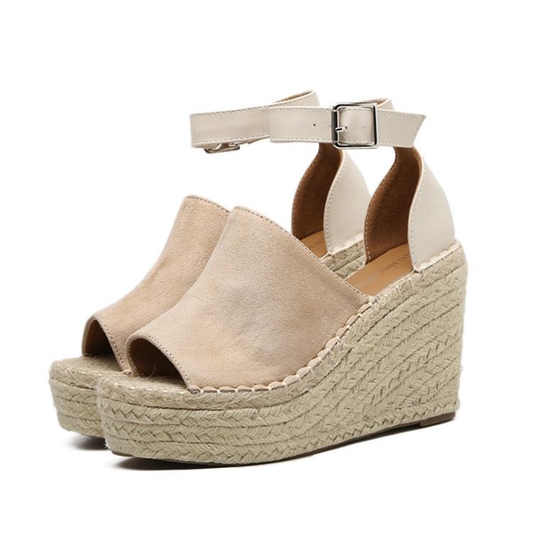 Kvinner Buckle Peep Toe Platform Espadrille Wedge Sandals