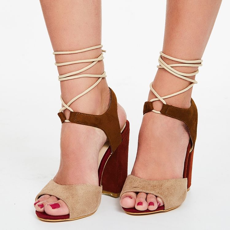 Kvinner Color Block Chunky Heel Sandals