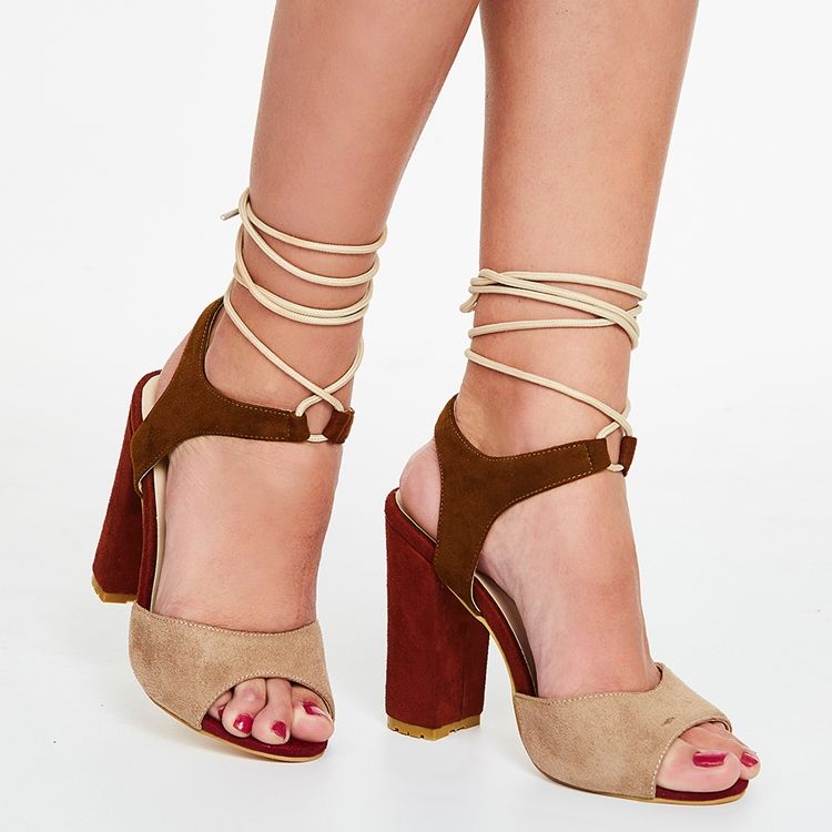 Kvinner Color Block Chunky Heel Sandals