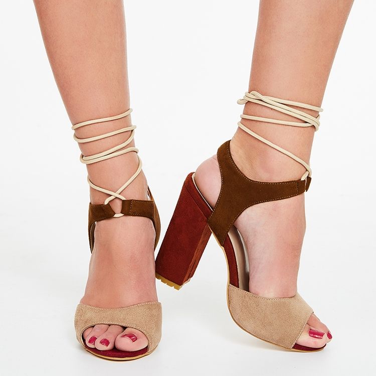 Kvinner Color Block Chunky Heel Sandals