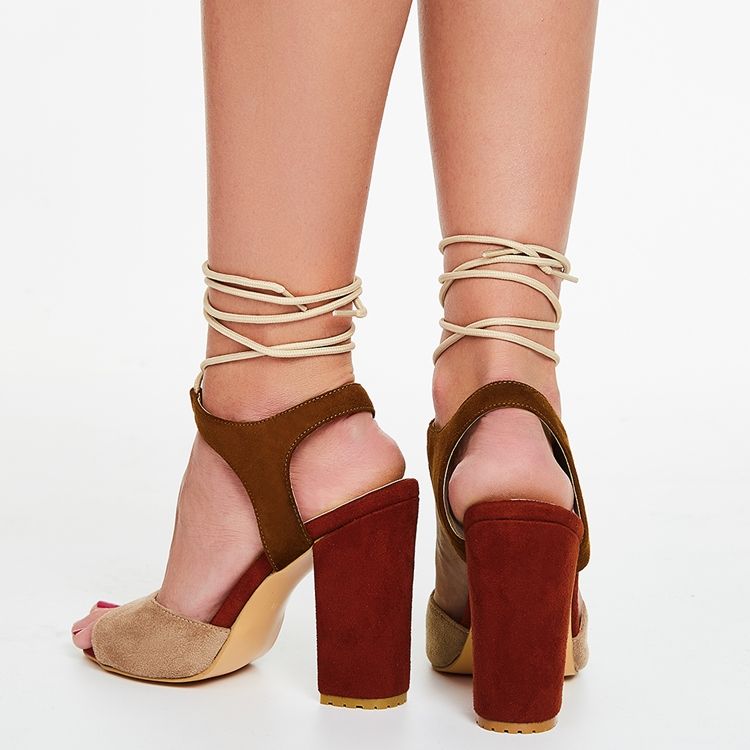 Kvinner Color Block Chunky Heel Sandals