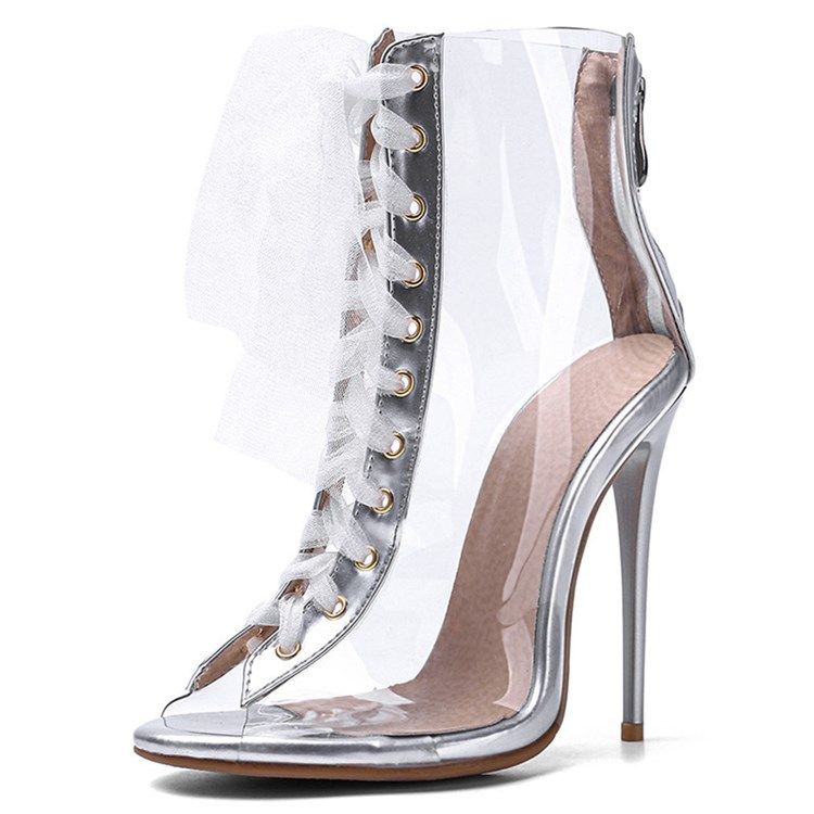 Kvinner Cross Strap Peep Toe High Heel Boots