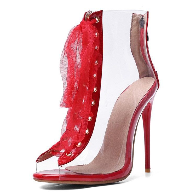 Kvinner Cross Strap Peep Toe High Heel Boots