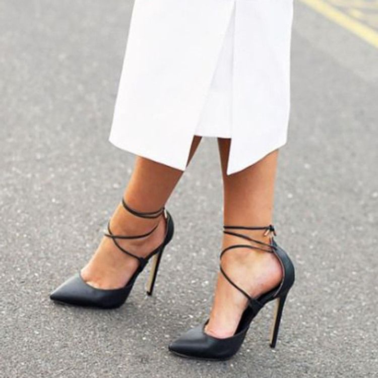 Kvinner Cross Strap Pointed Toe Pumps