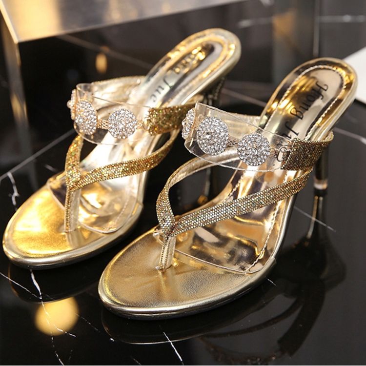 Kvinner Rhinestone Paljetter Tanga Slip-on Stiletto Heel Mules Shoes