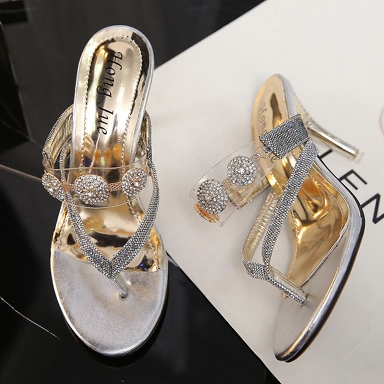 Kvinner Rhinestone Paljetter Tanga Slip-on Stiletto Heel Mules Shoes