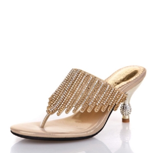 Kvinner Rhinestone Thong Slip-on Spool Heel Mules Sko