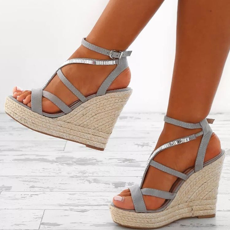 Kvinner Rhinestone Vevd Plattform Strappy Wedge Heel Espadrille Sandaler