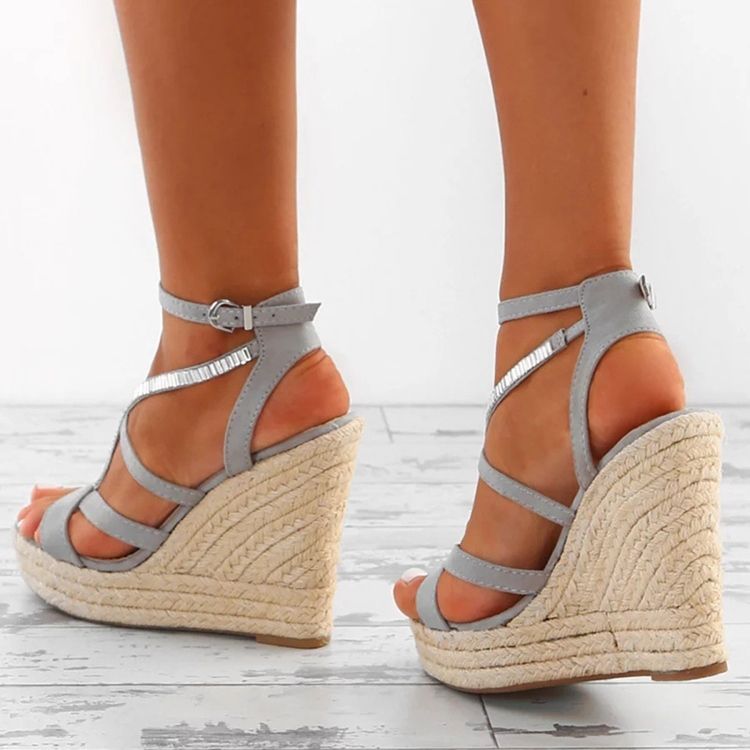 Kvinner Rhinestone Vevd Plattform Strappy Wedge Heel Espadrille Sandaler