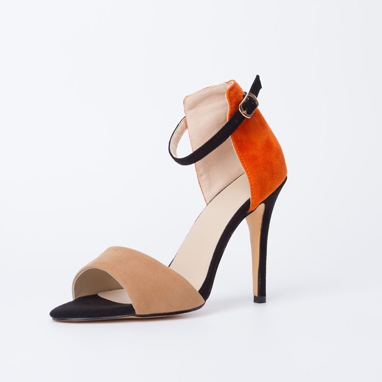 Kvinner Sling Back Patchwork Orange Stilettos Sandaler