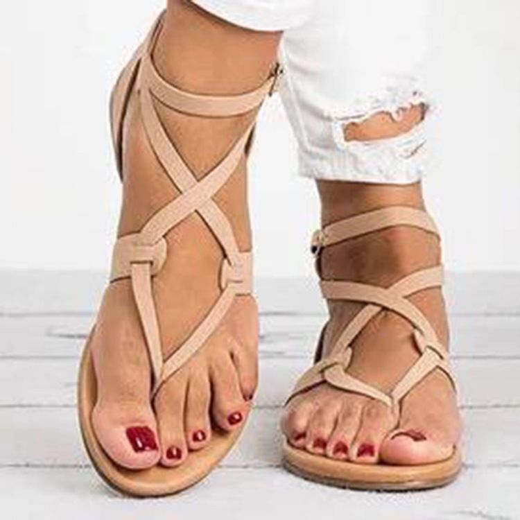 Kvinner Strappy Plain Buckle Thong Flat Sandals