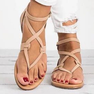 Kvinner Strappy Plain Buckle Thong Flat Sandals