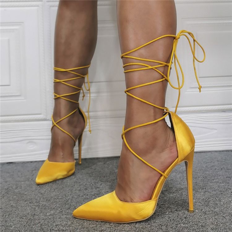 Lace-up Pointed Toe Cross Strap Ultra-high Heel (≥8cm) Tynne Sko For Kvinner