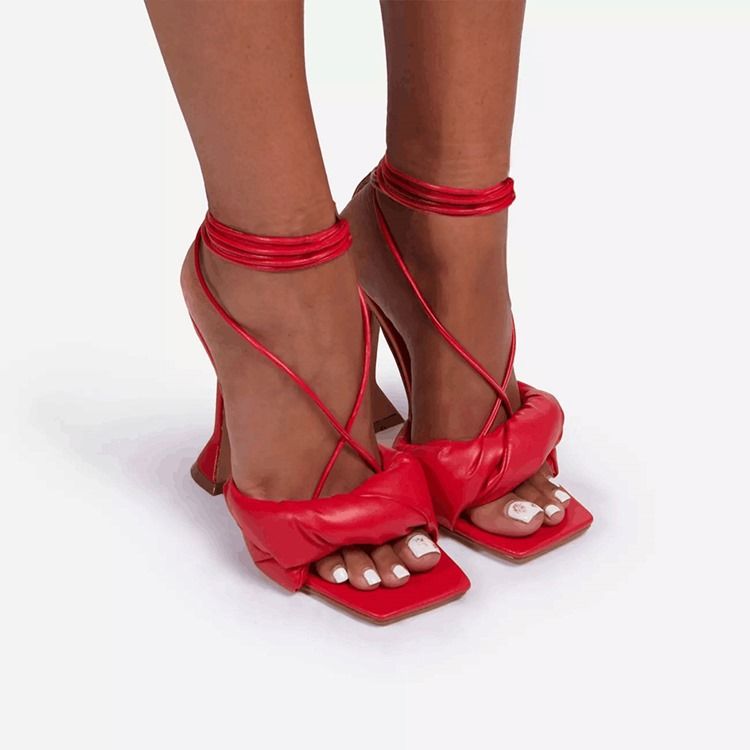 Lace-up Stiletto Heel Open Toe Lace-up Sandaler For Kvinner