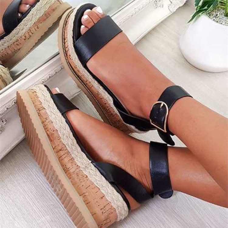 Open Toe Buckle Platform Western Dame Sandals