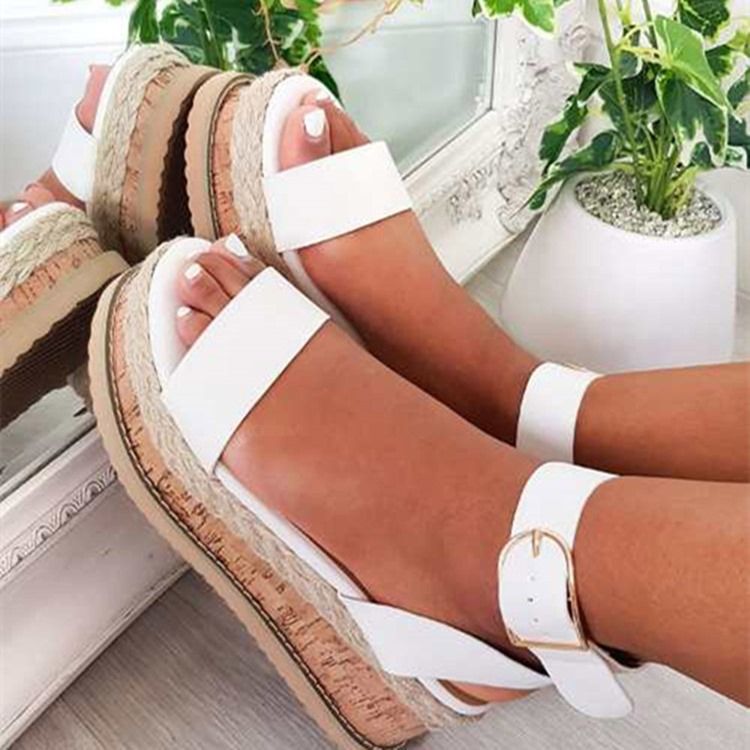 Open Toe Buckle Platform Western Dame Sandals