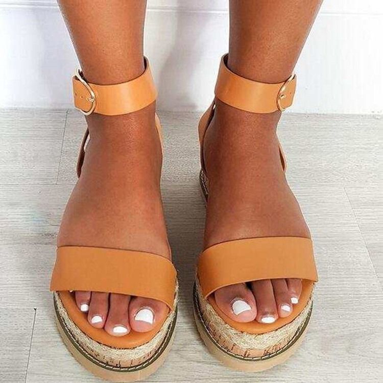 Open Toe Buckle Platform Western Dame Sandals