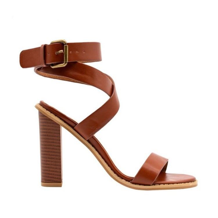 Plain Buckle Strappy Chunky Heel Dame Sandaler