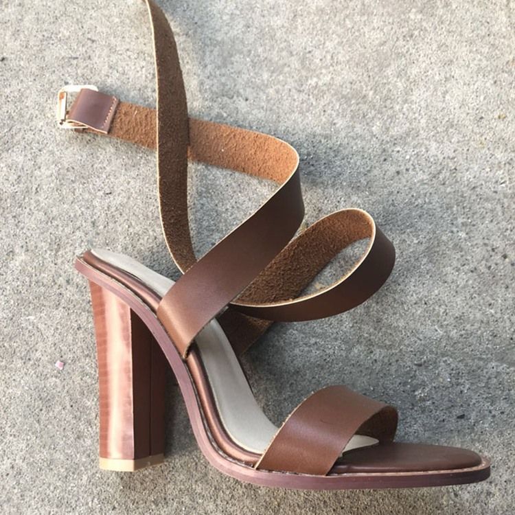 Plain Buckle Strappy Chunky Heel Dame Sandaler