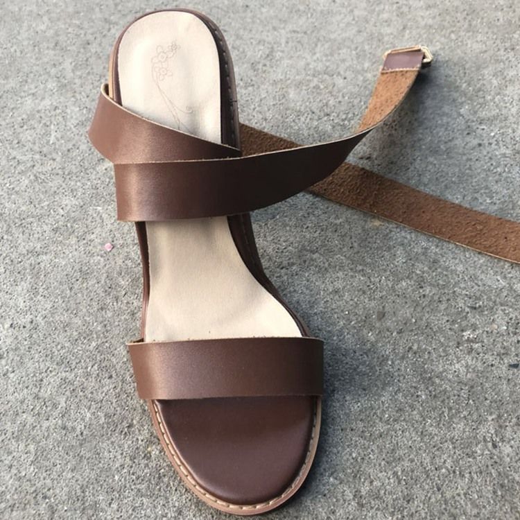 Plain Buckle Strappy Chunky Heel Dame Sandaler