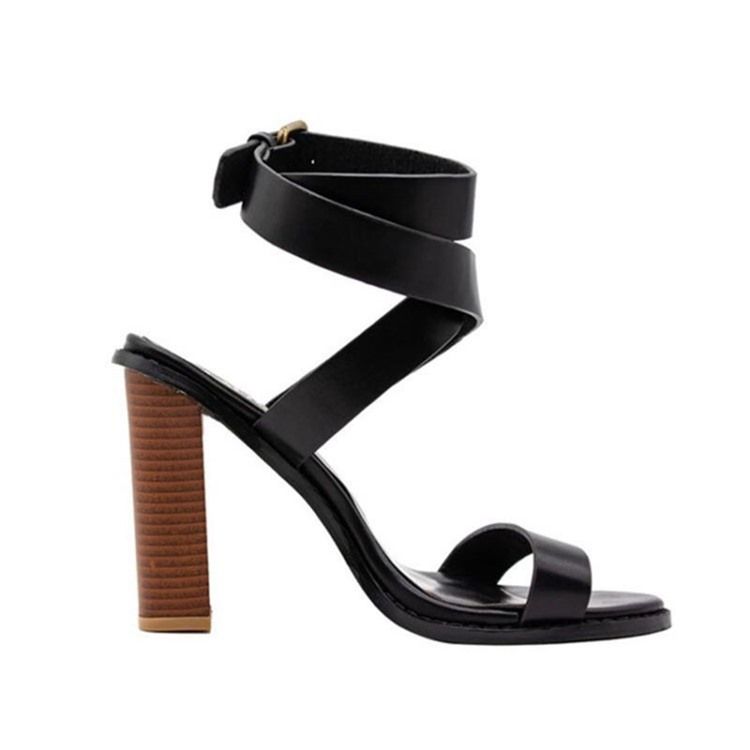 Plain Buckle Strappy Chunky Heel Dame Sandaler