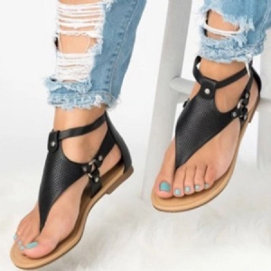 Pu Heel Covering Buckle Block Heel Dame Flat Sandals