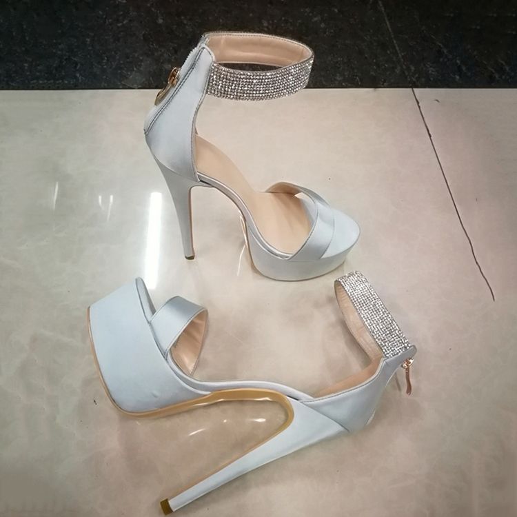 Pu Rhinestone Platform Stiletto Heel Zipper Dame Sandals