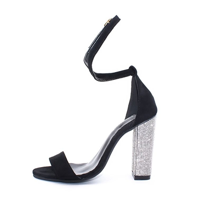 Rhinestone Line-style Buckle Chunky Heel Dame Sandaler