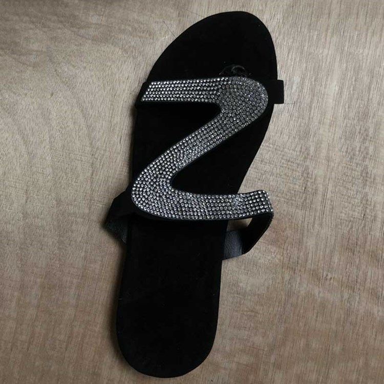 Rhinestone Slip-on Block Heel Flat Sandals For Kvinner