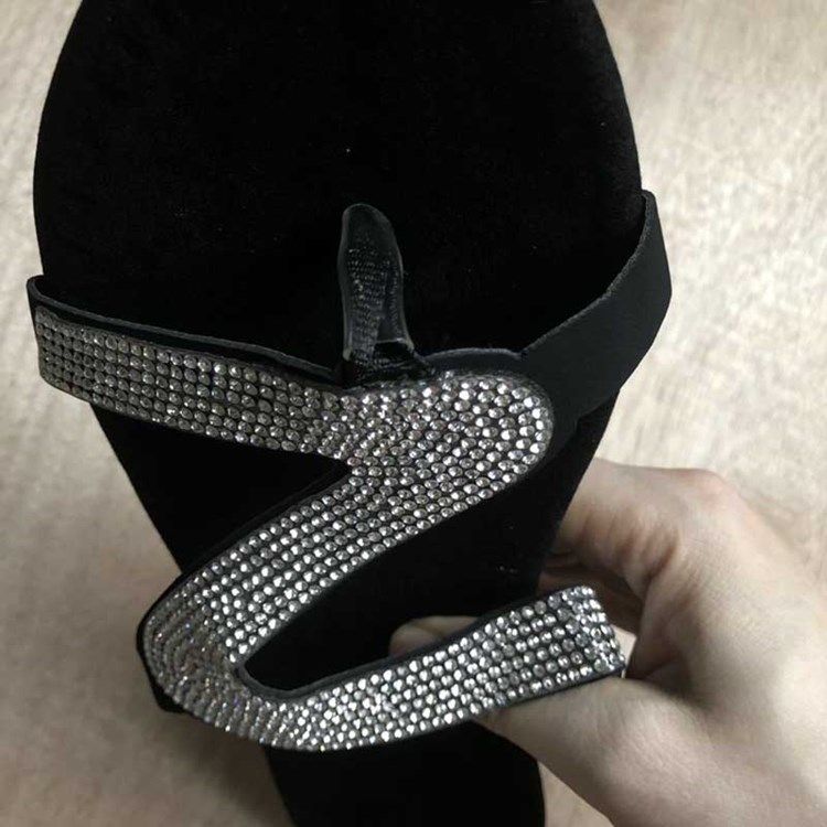 Rhinestone Slip-on Block Heel Flat Sandals For Kvinner