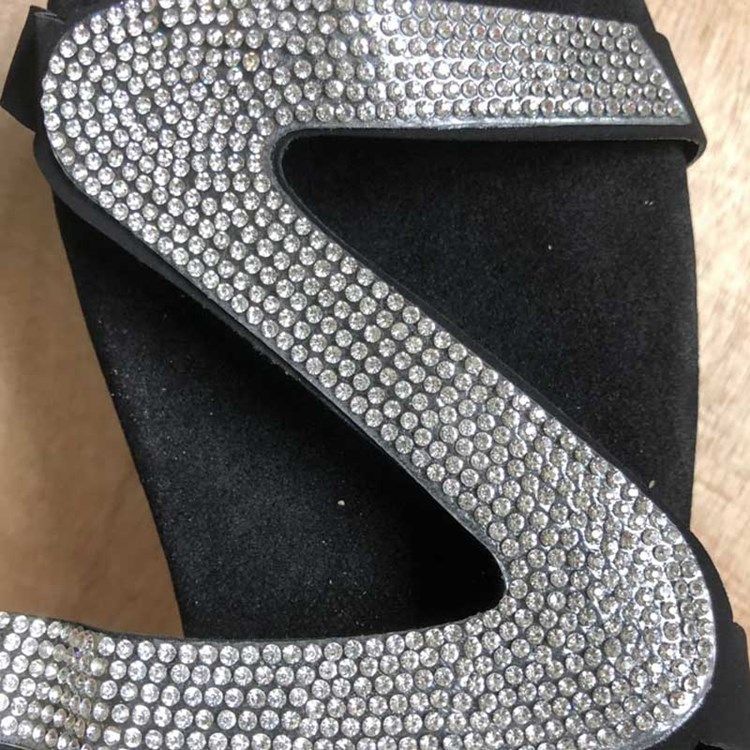 Rhinestone Slip-on Block Heel Flat Sandals For Kvinner